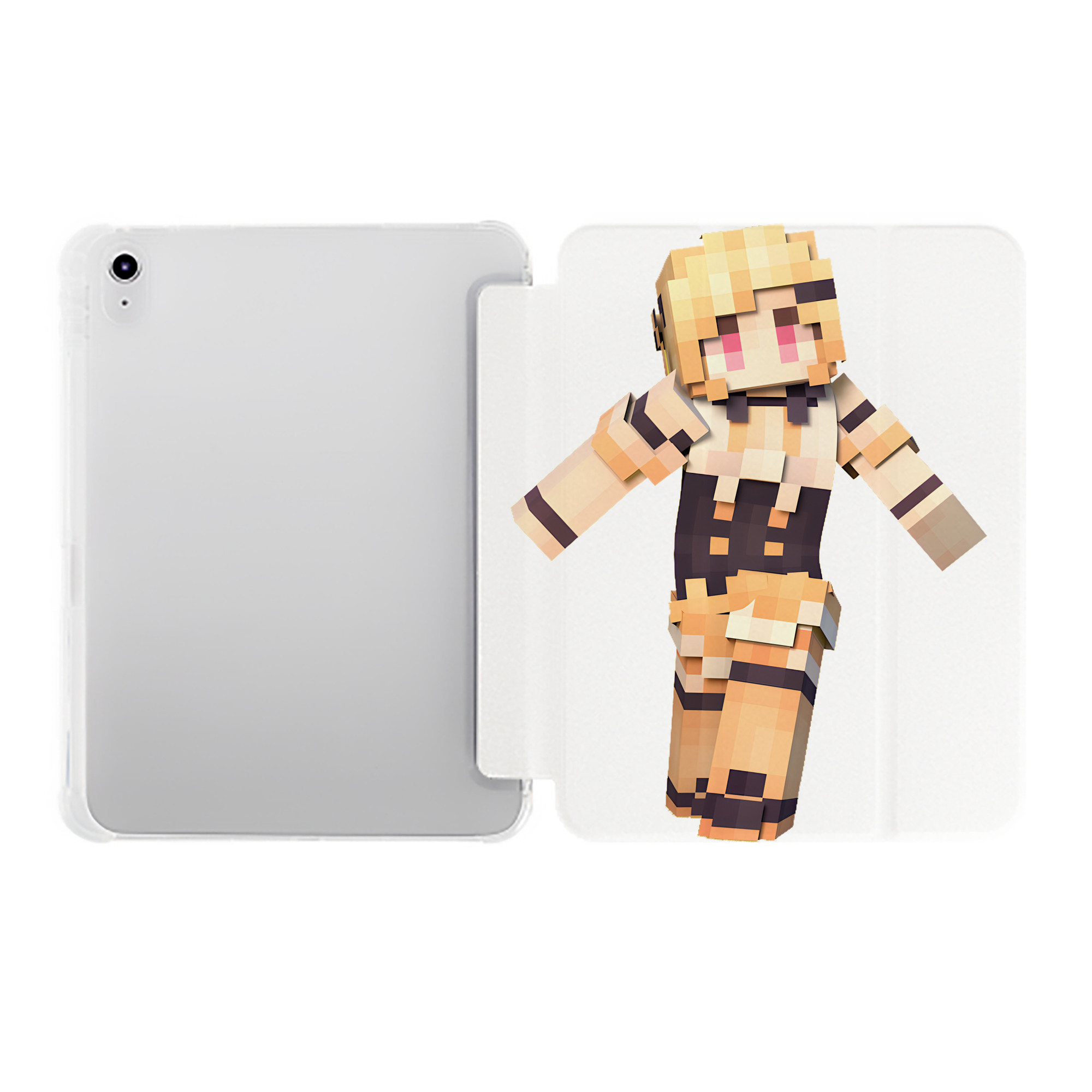 （画像用） マインクラフト ブロックの世界 Minecraft MC Block world IPad ケース ペン収納付き 三つ折りスタンド PUレザー×シリコン 対応機種9.5/10.5/10.9インチ
